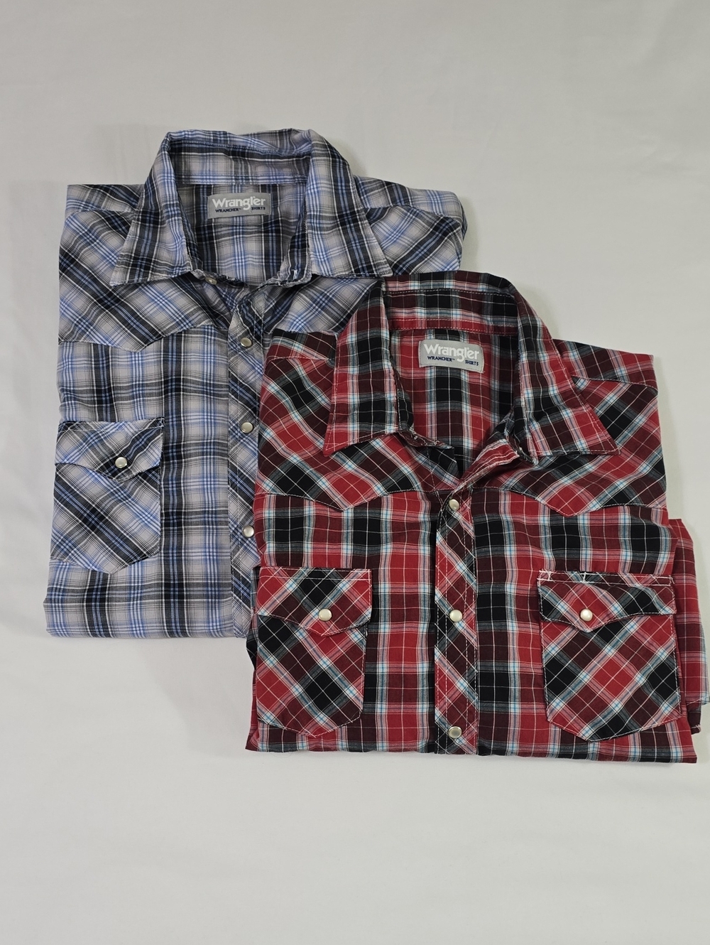Wrangler Wrancher Men’s Lot Red Plaid & Blue Plaid Casual Button-Down Shirts XL